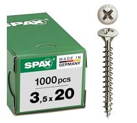 SPAX Universal Screw, 3.5 x 20 mm, Pack of 1000, Phillips Z2, Raised Countersunk Head, Fully Threaded, 4CUT, Nickel-Plated, E1J, 0241030350205