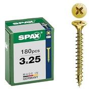 SPAX Universal Screw 3 x 25 mm, Pack of 180 - Wood Screws, Fully Threaded, Countersunk Head, Phillips Z1, 4Cut, Yellox Coating - 8000000286810