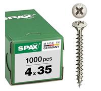 SPAX Universal Screw, 4.0 x 35 mm, Pack of 1000, Phillips Z2, Raised Countersunk Head, Fully Threaded, 4CUT, Nickel-Plated, E1J, 0241030400355