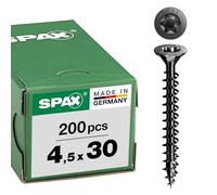 SPAX Universal screw, 4,5 x 30, full thread, flat countersunk head, T-STAR plus T20, 4-CUT, black zinc-plated, 200 pcs. - 1191040450303