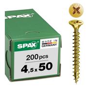 SPAX Universal screw, 4,5 x 50 mm, 200 pieces, full thread, flat countersunk head, cross recess Z2, 4CUT, YELLOX - 1081020450503