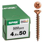 SPAX 1081140450505 Universal, Countersunk, Phillips Z, 4CUT, Multi Head, Full Thread, Burnished, C1A, (4.5 x 50 mm, 500 Pieces), 4,5 x 50 mm