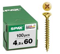 SPAX Universal screw, 4,5 x 60 mm, 100 pieces, full thread, flat countersunk head, cross recess Z2, 4CUT, YELLOX - 1081020450603