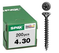 SPAX Universal screw, 4 x 30, full thread, flat countersunk head, T-STAR plus T20, 4-CUT, black zinc-plated, 200 pcs. - 1191040400303