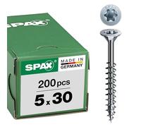 SPAX Universal Screw, 5.0 x 30 mm, Pack of 200, T-Star Plus, Countersunk Head, Partially Threaded, 4CUT, Wirox A3J, 0191010500303