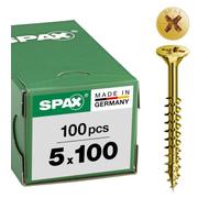 SPAX Universal screw, 5 x 100 mm, 100 pieces, partial thread, flat countersunk head, cross recess Z2, 4CUT, YELLOX - 1081020501003