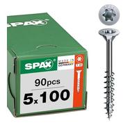SPAX Universal Screw 5 x 100 mm, Pack of 90 - Wood Screws, Partial Thread, Countersunk Head, T-Star Plus T20, 4CUT Tip, WIROX Coating - 8000000277030