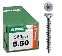 SPAX Universal Screw 5 x 50 mm, Pack of 360 - Wood Screws, Fully Threaded, Countersunk Head, T-Star Plus T20, 4CUT Tip, WIROX Coating - 8000000287923