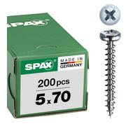SPAX Universal screw, 5 x 70 mm, 200 pieces, full thread, pan head, cross recess Z2, 4CUT, WIROX - 0231010500705