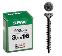 Spax Universal Screw, Countersunk Head, Black, T-Star Plus, Full Thread (3.5 x 16 mm, Pack of 200)
