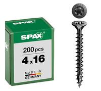 Spax Universal Screw, Countersunk Head, Black, T-Star Plus, Full Thread (4 x 16 mm, Pack of 200)