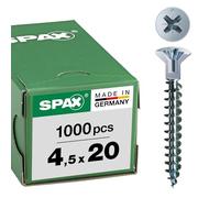 SPAX Universal screw with head hole, 4.5 x 20 mm, 1000 pieces, Phillips Z2, small countersunk head (diameter 5 mm), full thread, WIROX A3J, blank galvanised, 0271010450205