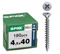 SPAX Universal Screws 4.5 x 40 mm, Pack of 180 - Countersunk Screws with WIROX Coating, Full Thread, Phillips Z2, 4CUT Tip - Wood Screws 8000000287787