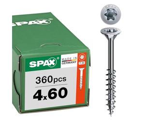 SPAX Universal screws, 4 x 60 mm, 360 pieces, partial thread, countersunk head, T-STAR plus T20, 4CUT, WIROX A9J - 800000276828