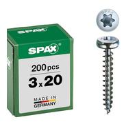SPAX Universalschraube, 3,0 x 20 mm, 200 Pieces, T-STAR plus, half round head, full thread, 4CUT, WIROX A3J, 0201010300203, blank verzinkt