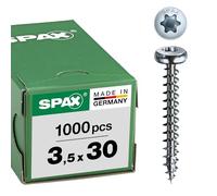 SPAX Universalschraube, 3,5 x 30 mm, 1000 Pieces, T-STAR plus, half round head, full thread, 4CUT, WIROX A3J, bright galvanized, 0201010350305