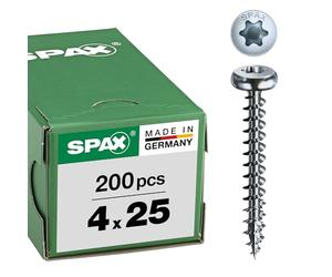 SPAX Universalschraube, 4,0 x 25 mm, 200 Pieces, T-STAR plus, half round head, full thread, 4CUT, WIROX A3J, 0201010400253