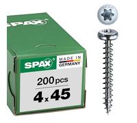 SPAX Universalschraube, 4,0 x 45 mm, 200 Pieces, T-STAR plus, half round head, full thread, 4CUT, WIROX A3J, bright galvanized, 0201010400453