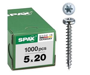 SPAX Universalschraube, 5,0 x 20 mm, 1000 Pieces, T-STAR plus, half round head, full thread, 4CUT, WIROX A3J, bright galvanized, 0201010500205