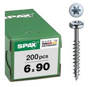 SPAX Universalschraube, 6,0 x 90 mm, 200 Pieces, T-STAR plus, Halbrundkopf, Teilgewinde, 4CUT, WIROX A3J, bright galvanized, 0201010600905