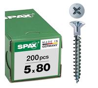 SPAX WIROX A3J 0271010500805 Universal Screw with Head Hole 5.0 x 80 mm, Pack of 200, Phillips Z2, Small Countersunk Head (Diameter 5 mm), Fully Threaded, WIROX A3J
