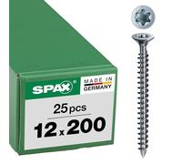 SPAX Wood Screw 12.0 x 200 mm, Pack of 25, T-Star plus, Countersunk Head with Milling Ribs, Fully Threaded, Cut Point, WIROX A3J, 1201011202005