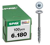Spax Wood Screw 6.0 x 180 mm Pack of 100, T-Star Plus, Overhead, Partial Thread, 4Cut mm, WIROX A3J, 251010601805