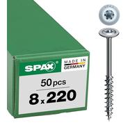 Spax Wood Screw 8.0 x 220 mm, Pack of 50, T-Star Plus, Flat Head, Partial Thread, 4Cut, WIROX A3J, 251010802205