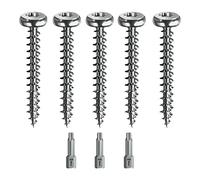 Spax Wood Screw Set Full Thread + Torx Bit 5 Sizes: 3.5 x 30/4 x 40/4.5 x 45/5 x 60/6 x 80 / WIRROX Silver