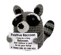 SpazioHub Positive Crocheted Raccoon Doll with Cheer Cards Gift, Funny Soft Plush Toy Figure Encouragement Present with Comfort Support Message