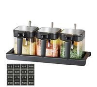 spce Jar Set - Jar spce Box with Spoon, Flavor Jars with Lids and Spoons | Ice Cream Seasoning Storage Container Set | CLIP GLASS CONNECTIVITY SHAPES WITH Labels for Salt Sugar Cruet Pepper