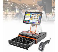 Spdazzleburst All-in-One Smart Cash Register, 15.6-inch Dual Screen Touch PC POS Cash, Built-in Receipt Printer, for Small Businesses, Retailers, Supermarkets White