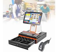 Spdazzleburst All-in-One Smart Cash Register, 15.6-inch Dual Screen Touch Restaurant POS System, Built-in Receipt Printer, for Small Businesses, Retailers, Supermarkets White