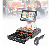 Spdazzleburst Restaurant POS System, All-in-One Smart Cash Register, 15.6-inch Dual Screen Smart Cash Register, Built-in Receipt Printer, Retail Store Payment Terminal White