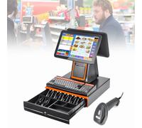 Spdazzleburst Restaurant POS System, All-in-One Smart Cash Register, 15.6-inch Dual Screen Smart Cash Register, Built-in Receipt Printer, Retail Store Payment Terminal Black