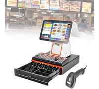 Spdazzleburst Smart Cash Register POS System, 15.6-inch Dual Screen Touch PC POS Cash, Built-in Receipt Printer, for Small Businesses, Retailers, Supermarkets White