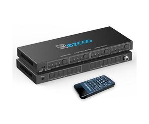 SPDIF Optical Audio 4x4 Matrix, Supports Dolby 5.1/DTS 5.1, 4 In 4 Out Fiber Optic Audio Switcher with IR Control & Auto Switch, Plug and Play for Home Theater/Classroom/Bar/Commercial Exhibition