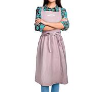 SPDYCESS Apron Cotton Linen Solid Color Japanese Style Pinafore with Pockets Cross Back Straps Casual Bib Soft Aprons Men Women Round Skirt Dress for Cooking Gardening Coffee Shop