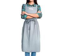 SPDYCESS Apron Cotton Linen Solid Color Japanese Style Pinafore with Pockets Cross Back Straps Casual Bib Soft Aprons Men Women Round Skirt Dress for Cooking Gardening Coffee Shop