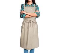 SPDYCESS Apron Cotton Linen Solid Color Japanese Style Pinafore with Pockets Cross Back Straps Casual Bib Soft Aprons Men Women Round Skirt Dress for Cooking Gardening Coffee Shop
