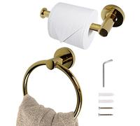 SPDYCESS Wall Mounted Toilet Roll Holder and Towel Ring Set Toilet Paper Holder - 2 Pcs Stainless Steel Bathroom Hardware Accessory for Bathroom Kitchen - Gold