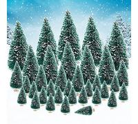 SPEACOUR 35 Pcs Miniature Christmas Tree Bottle Brush Trees Sisal Snow Frost Trees Tabletop Trees Mini Christmas Trees with Wooden Base for Christmas Party Home Holiday Decoration (4 Size)