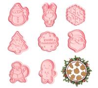 SPEACOUR 8 PCS Christmas Cookie Cutters Plastic Christmas Cookie Stamp Cartoon Fun Biscuit Moulds 3D Embossed Pastry Cutter -Gingerbread Man,Snowman,Christmas Tree,Santa Claus,Reindeer,Merry Christmas