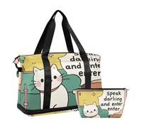 Speak Darling and Enter Cartoon Cute Funny White Cat Travel Bag Weekend Bag with Adjustable Strap for Business Trips Large Capacity, speak darling and enter Cartoon cute funny white cat, One Size