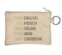 Speak English Kiss French Dress Italian Spend Arab Party Caribbean Key Chain Coin Purse Beige