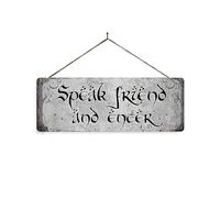 Speak friend, and enter - Stone - Twine Metal Sign Horizontal - Vintage worn rusty look print holiday. Welcome Hobbit Rings Tolkein