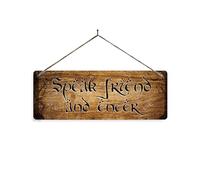 Speak friend, and enter - Wood - No Holes Sticky Pads Metal Sign Horizontal - Vintage worn rusty look print holiday. Welcome Hobbit Rings Tolkein