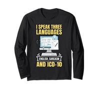 Speak Three Languages Handwriting Programmer Medical Coder Long Sleeve T-Shirt