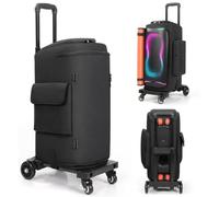 Speaker Case with Hand Truck Compatible with JBL PARTYBOX 130/120/110 | Padded Dust Cover with Storage Pockets, Openings and Folding Trolley with Adjustable Handle for Outdoor Party Camping Travel