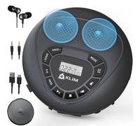 KLIM Speaker - Portable CD Player with Speakers - New Version - Rechargeable Battery - Portable CD Player with Headphones - SD/TF Card - AUX - Ideal for home and car